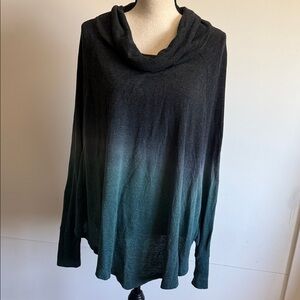 XCVI Black to Teal Ombre Cowl Neck Sweater